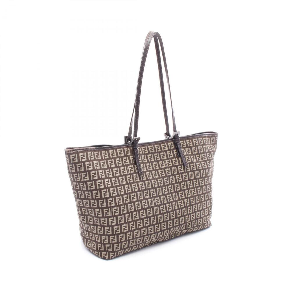 Fendi Tote Bag Canvas Zucchino Leather Brown Beige Brown Tan